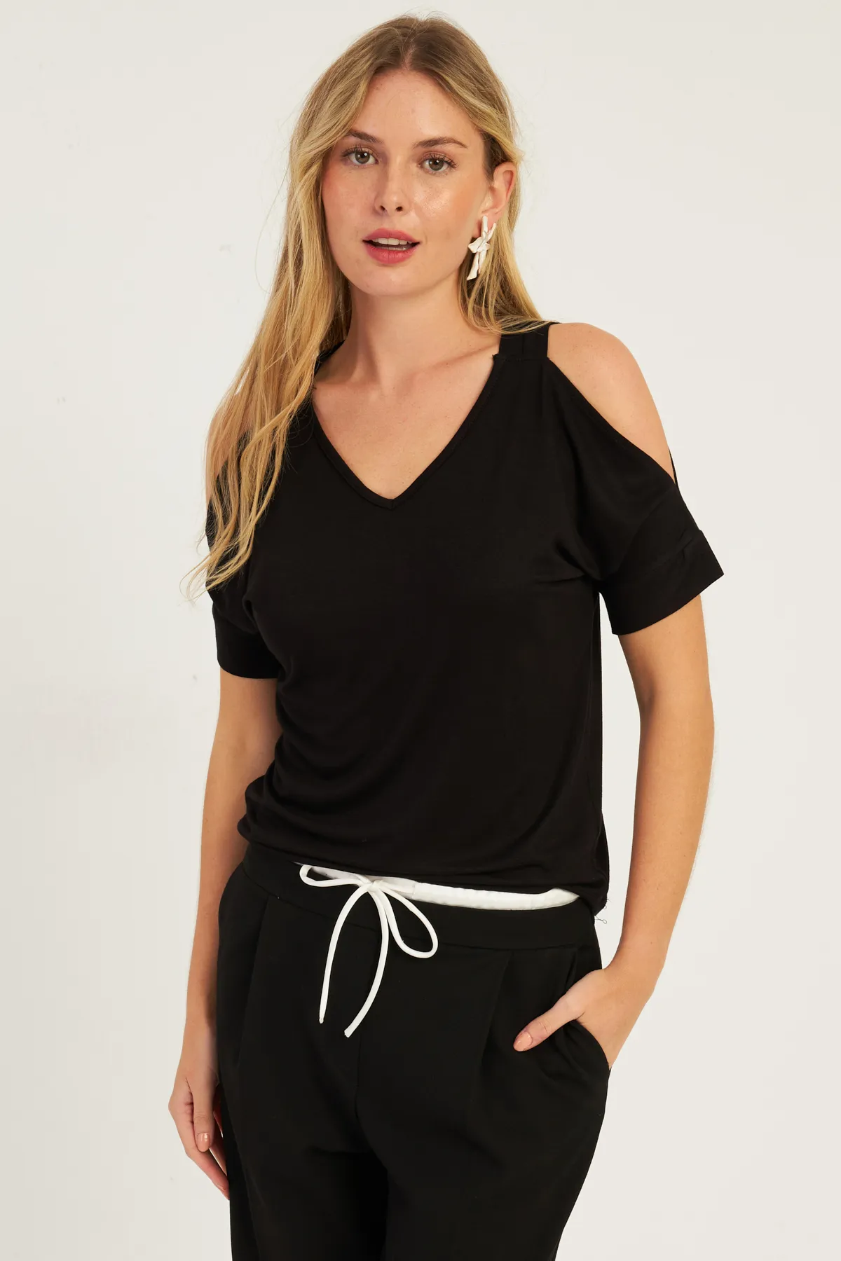 Cool & Sexy  Schwarze schulterfreie Damenbluse BR1329