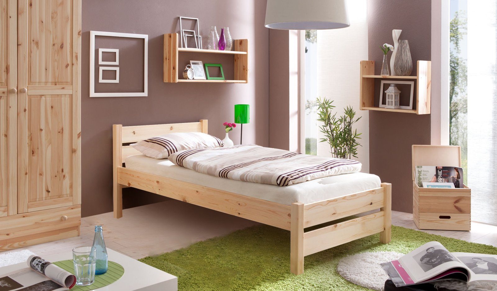 Ticaa Massivholzbett Bora, ideal fürs Kinder- und Jugendzimmer, inklusive Rollrost