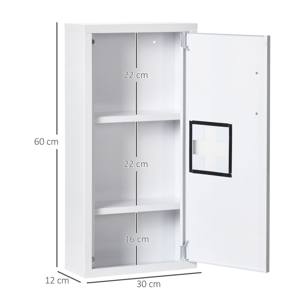 kleankin Medizinschrank, Erste Hilfe Schrank, Arzneischrank mit 3 Ebenen Stahl