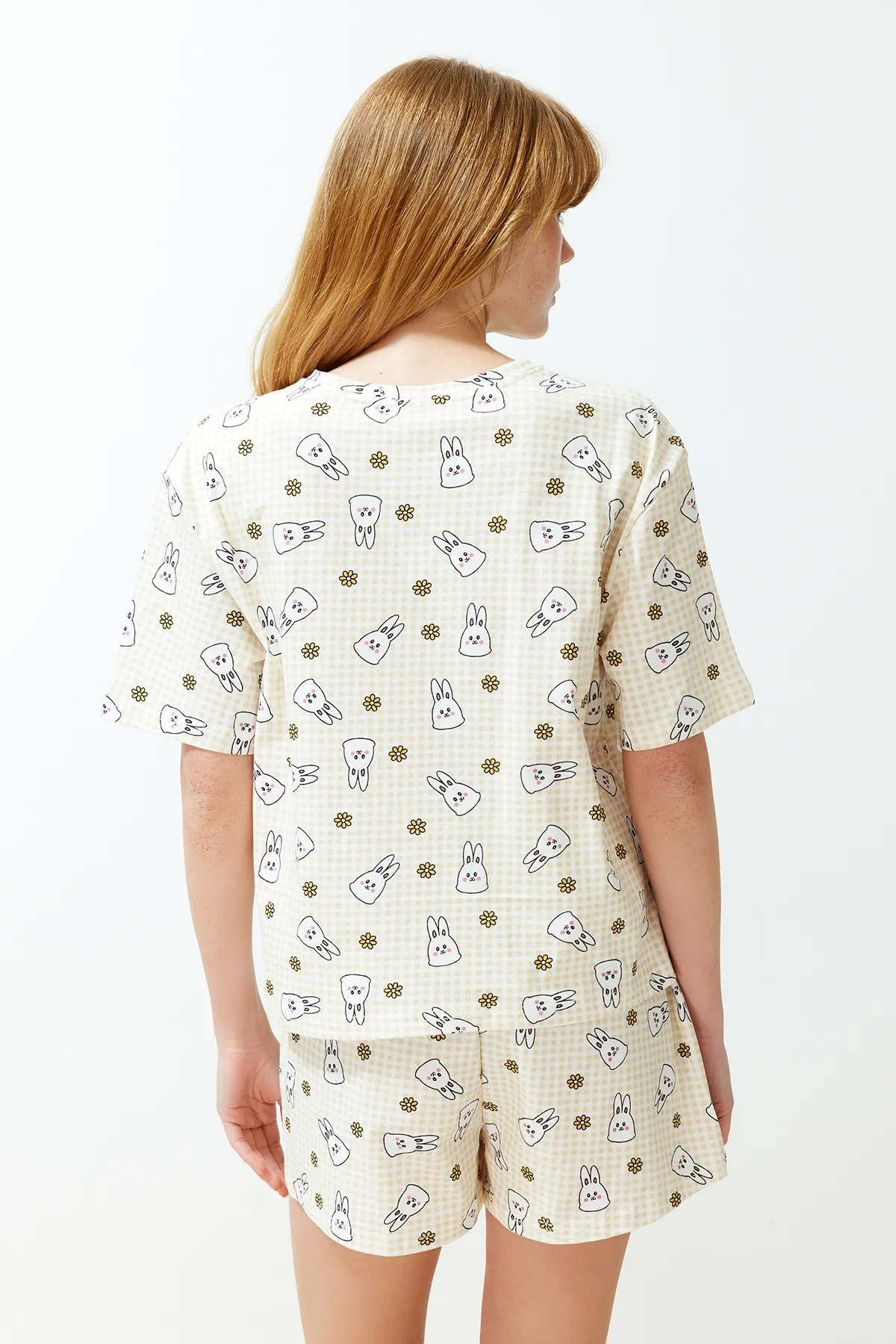 Trendyol Collection  Gelb-Mehrfarbiges Gingham-Strickpyjama-Set aus 100 % Baumwolle THMSS24PT00211