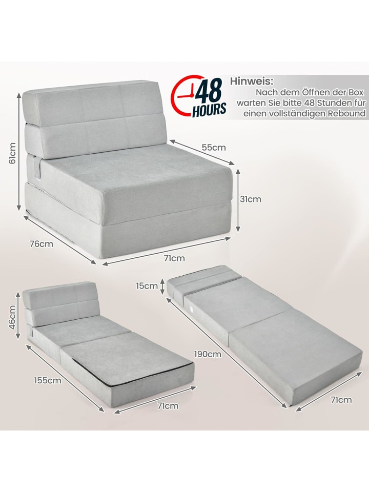 COSTWAY 3 in 1 Schlafsofa in Grau günstig kaufen 190 cm