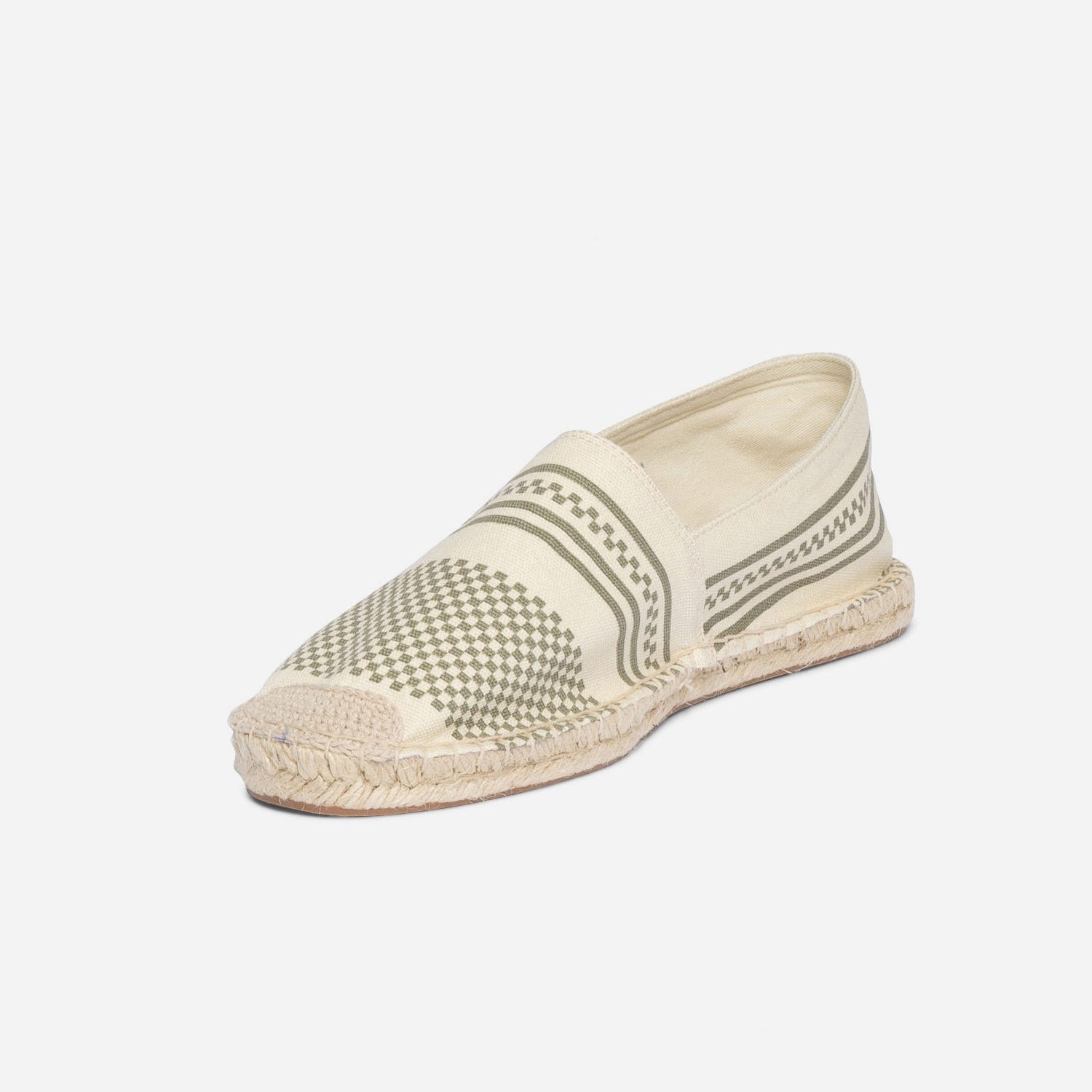 Espadrille écrue en toile à motif graphique kaki