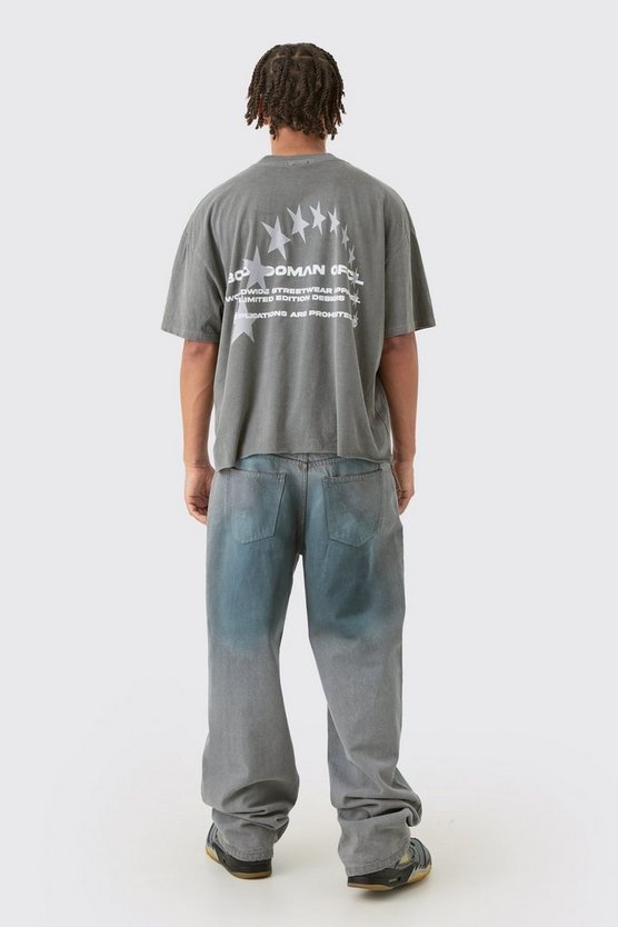 Kastiges Oversize T-Shirt mit rohem Saum und Sternen-Print