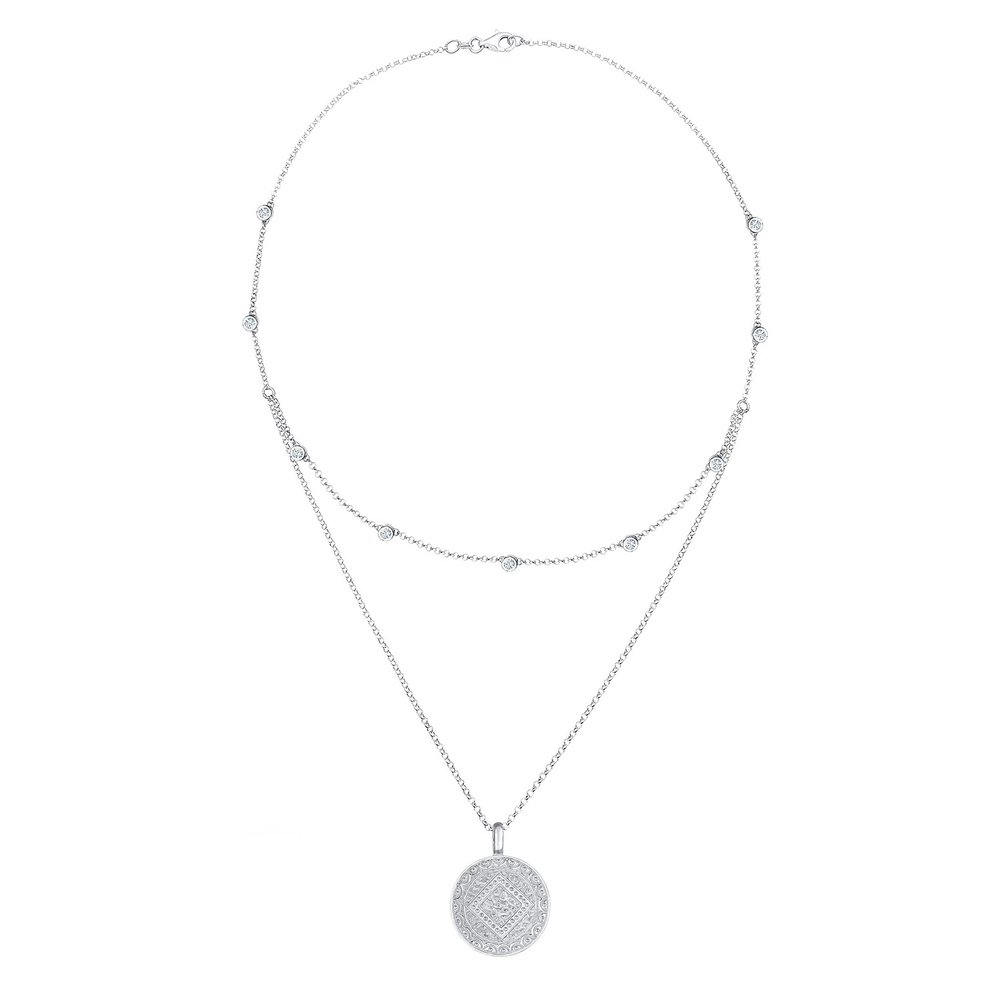 Elli Elli Collier Femmes Couches Look Pièce de Monnaie Plaquette Vintage avec Cristaux collier