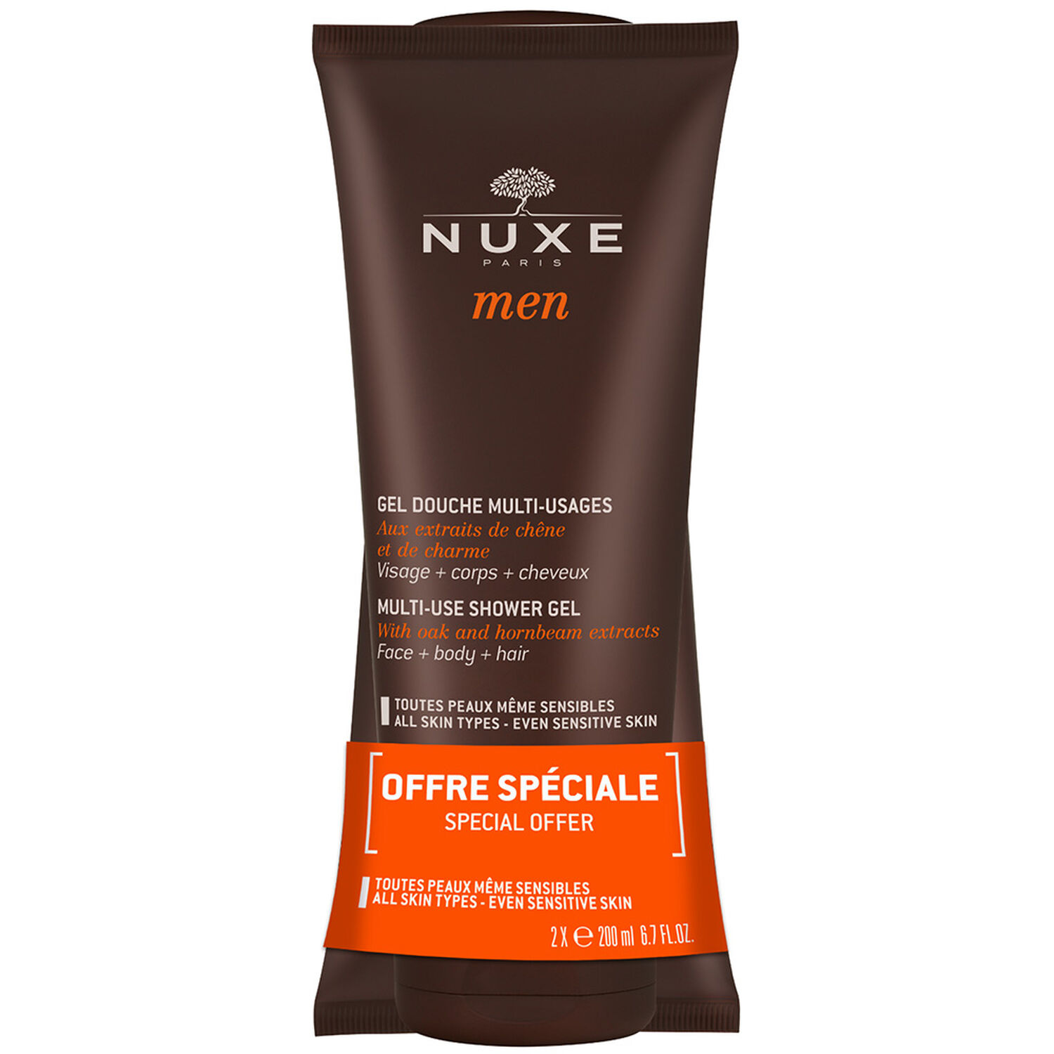 Nuxe Duo Gel douche multi-usages Nuxe Men - Toutes peaux même sensibles - 2x200ml