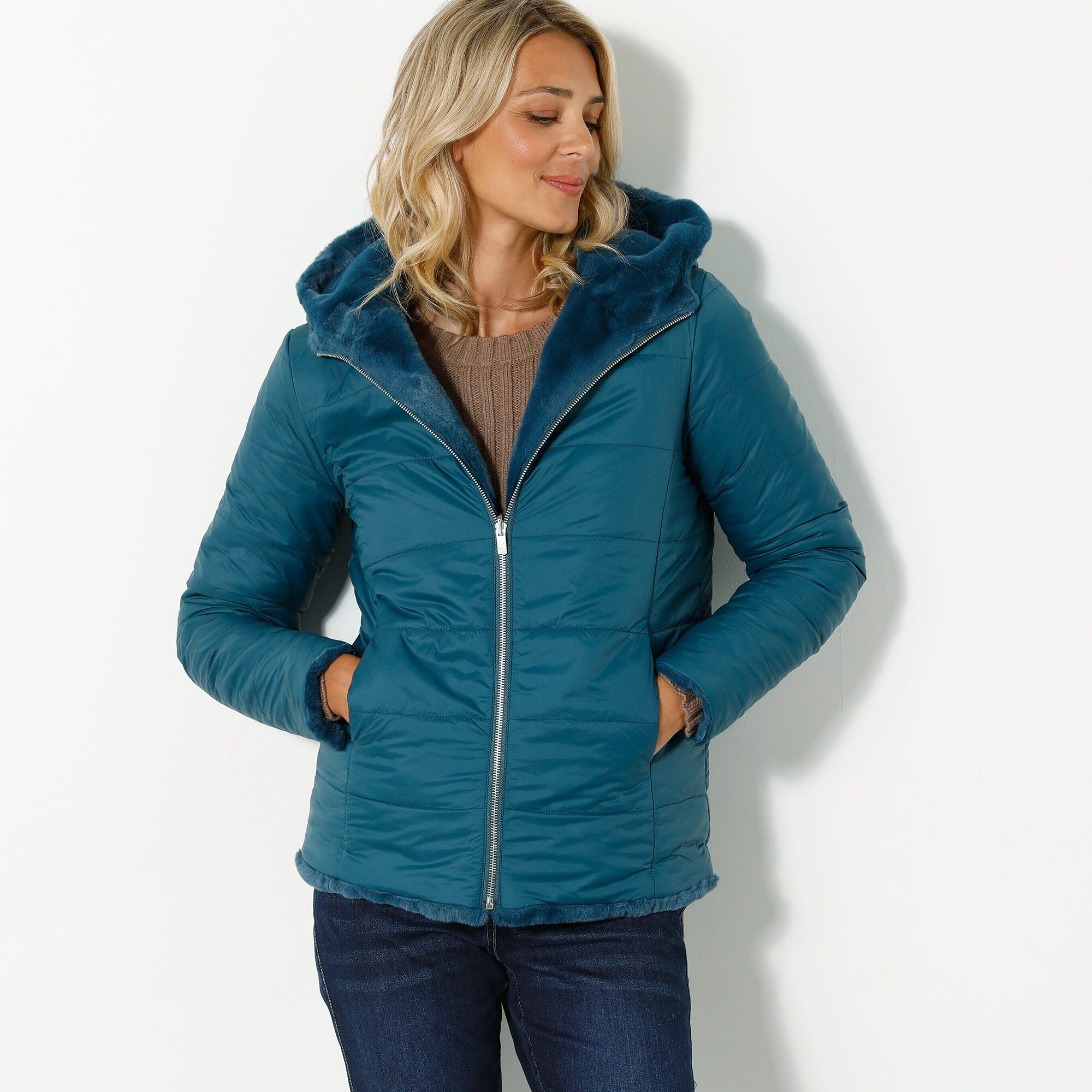 Veste fausse fourrure réversible en doudoune