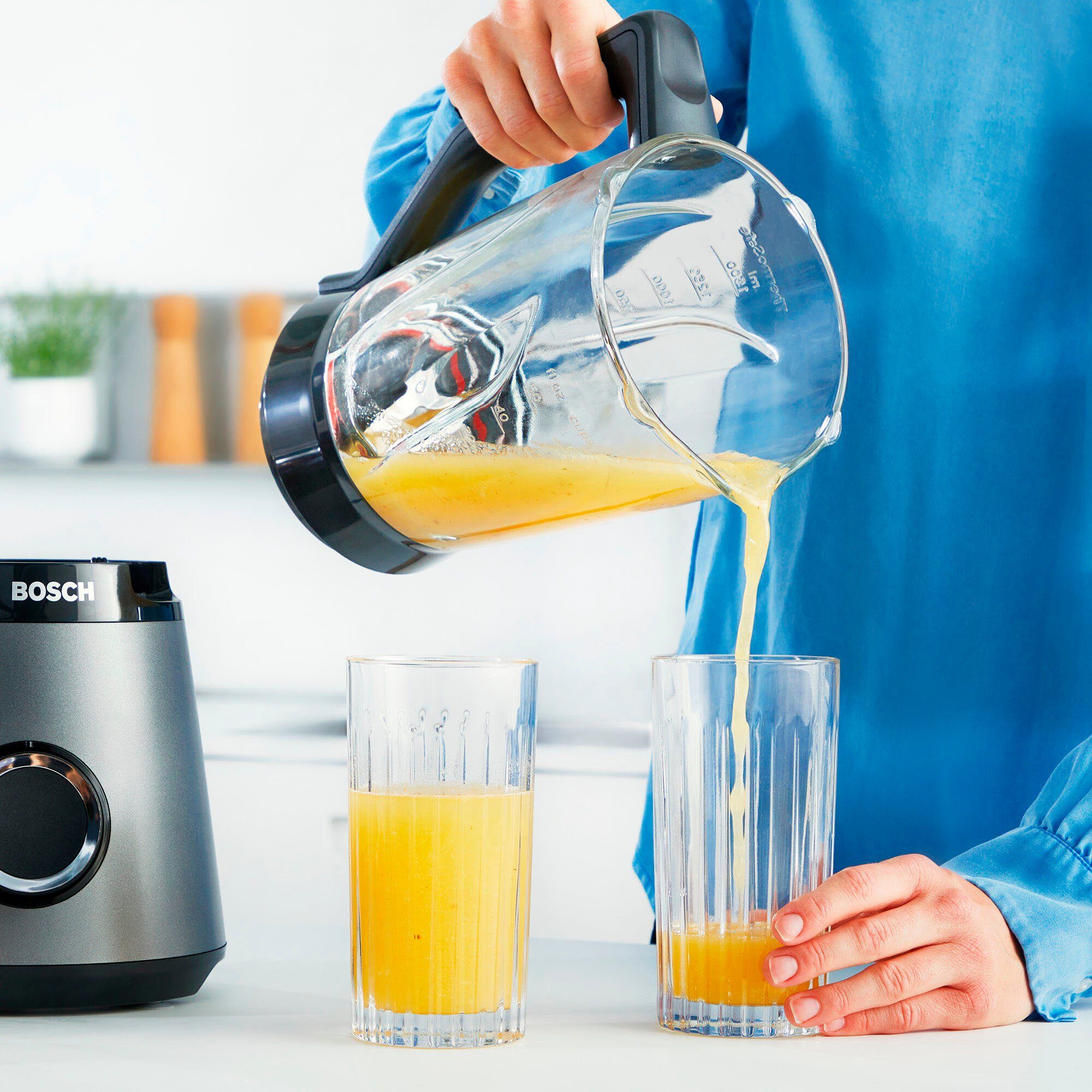 BOSCH Standmixer MMB6174SN VitaPower, 1200 W, 30.000 U/Min,ThermoSafe Glasbehälter 1,5L,inkl. Stößel+Flasche 0,6L