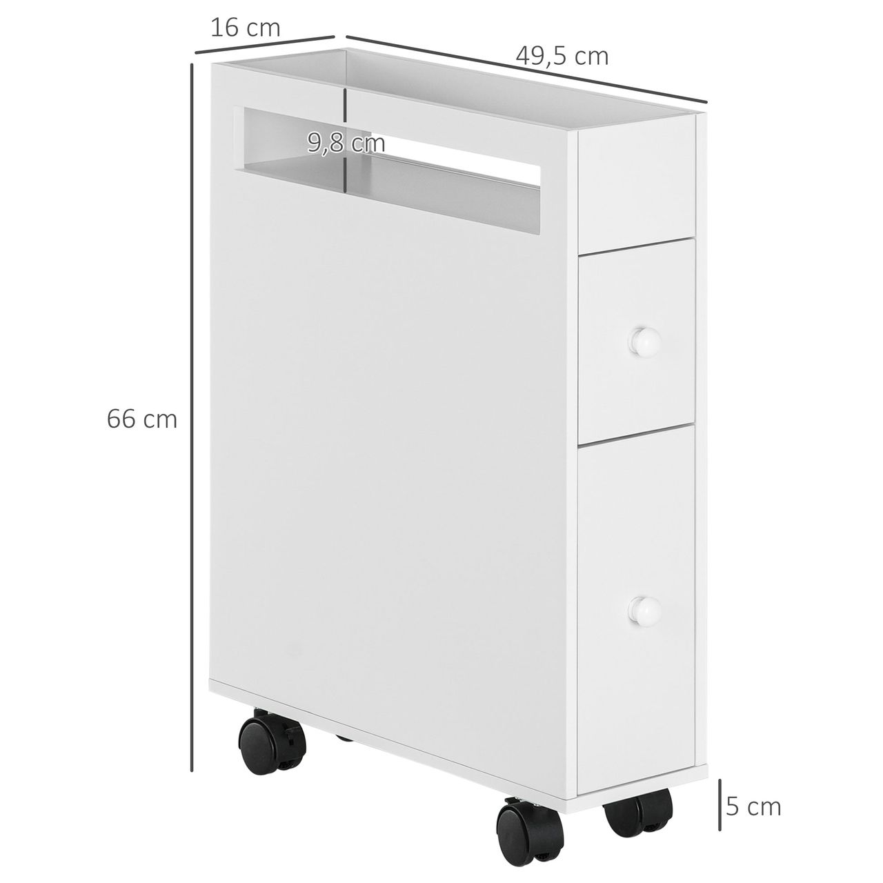 HOMCOM Badezimmerschrank mit Rollen, Nischenschrank mit Schubladen, Fach Weiß