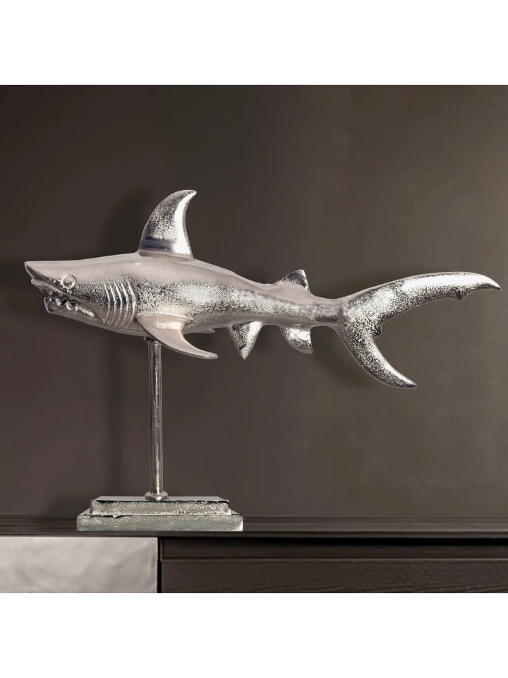 KADIMA DESIGN Dekofigur Hai Aluminium Silber Maritim 70 cm mit Sockel, Design in Silbern günstig kaufen onesize