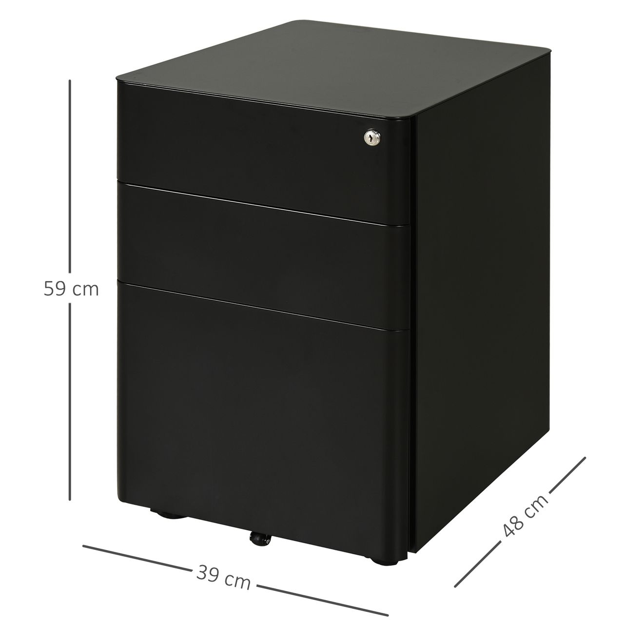 Vinsetto Rollcontainer, mobiler Aktenschrank mit 3 Schubladen, Büroschrank, Aufbewahrung, Stahl, Schwarz, 39 x 48 x 59 cm