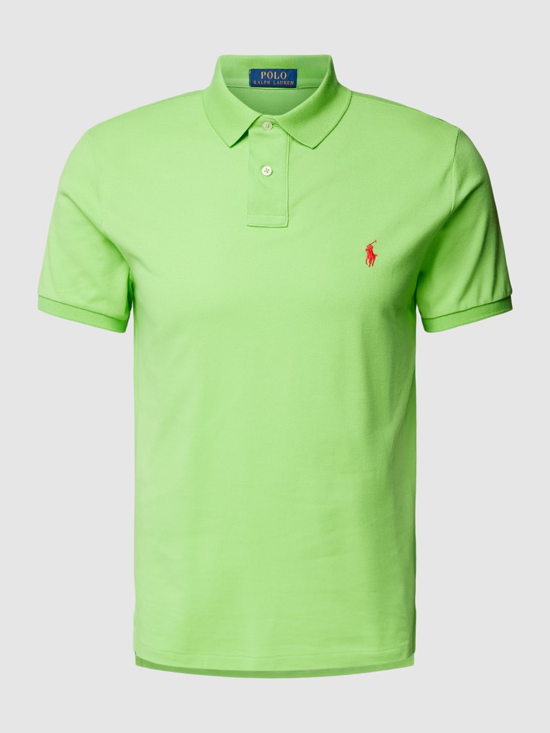 Poloshirt mit Logo-Stitching Modell 'BASIC' in hellgrün