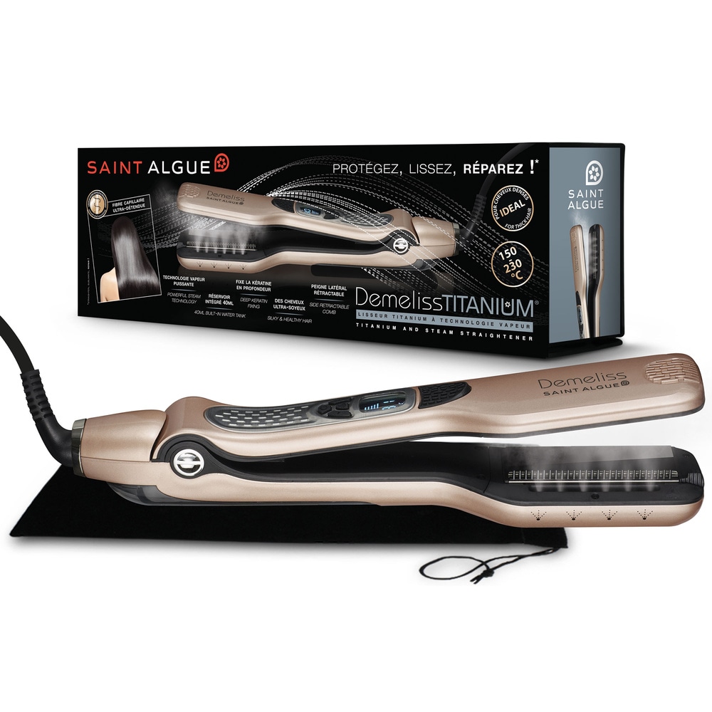 demeliss saint algue DEMELISS TITANIUM lisseur à vapeur, plaques revêtement titane, peigne latéral rétractable