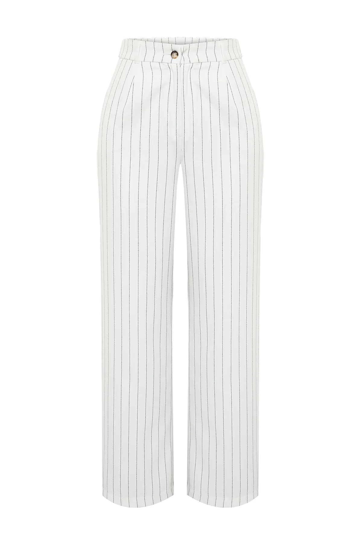 Trendyol Collection  Ecrufarbene Hose mit weitem Bein und Streifenmuster aus Webstoff TWOSS23PL00109