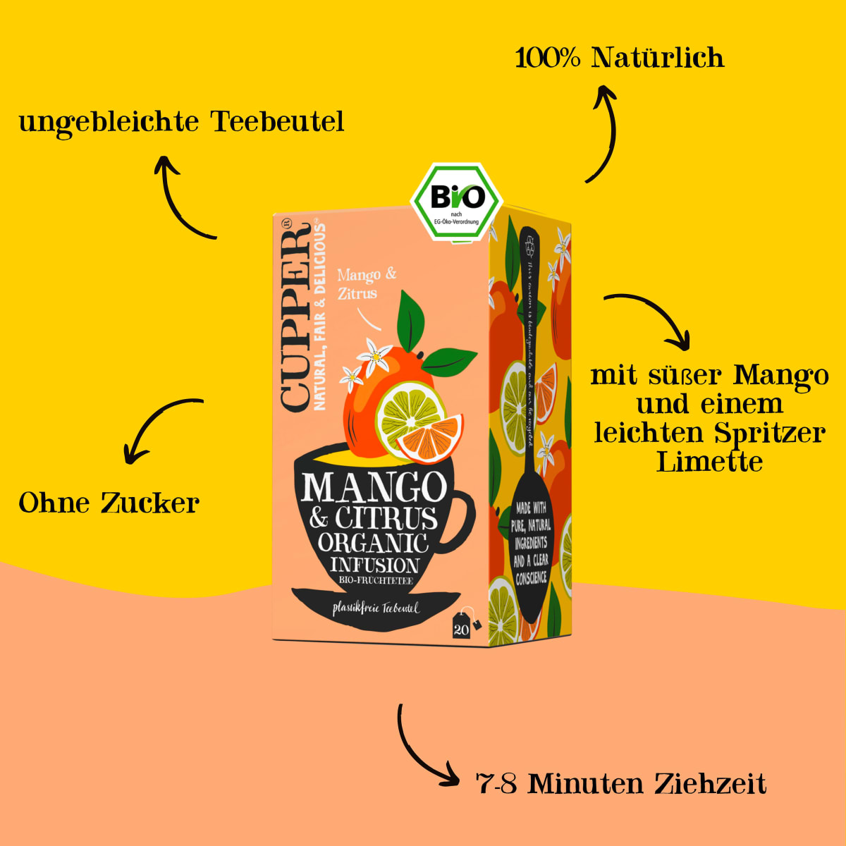 Früchtetee Mango, Citrus (20 Beutel), 36 g