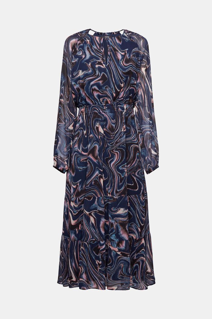 Maxikleid aus Crinkle-Chiffon mit Volant-Ärmeln