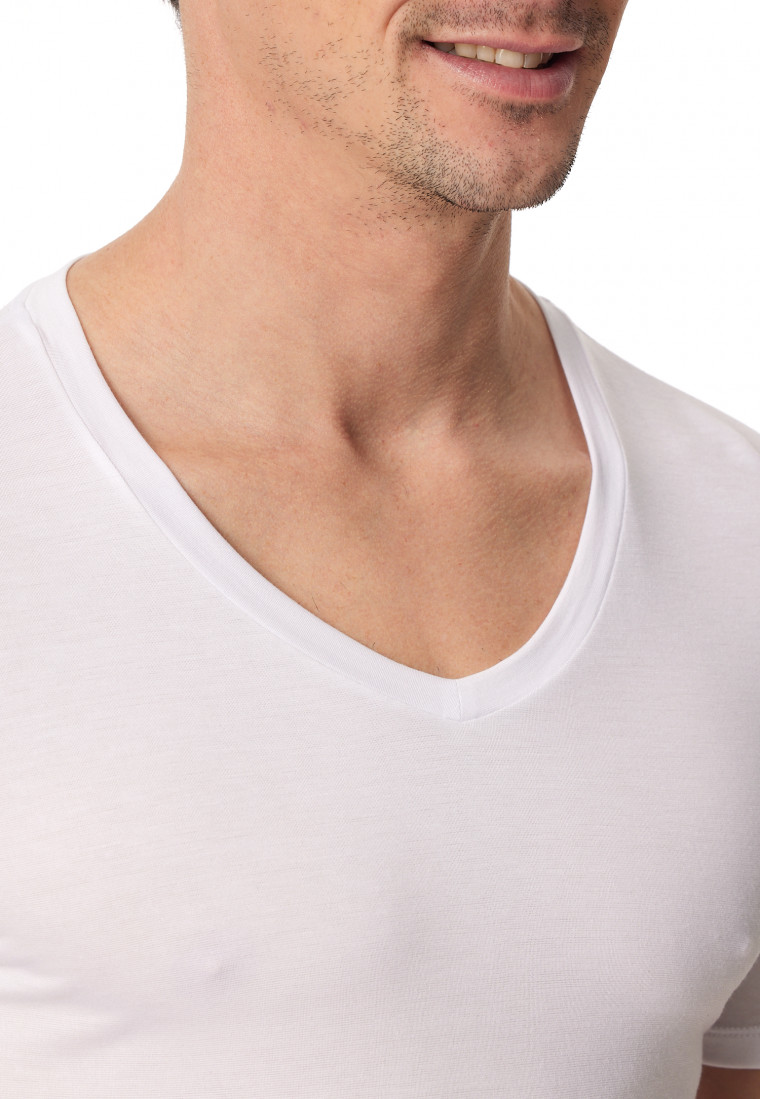 Shirt kurzarm V-Ausschnitt weiß - Premium Modal