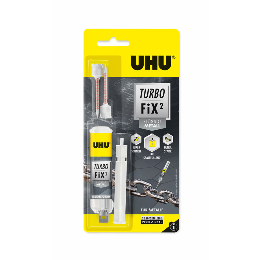 UHU TURBO FIX² flüssig Metall 2-Komponentenkleber, 10 g - ATU