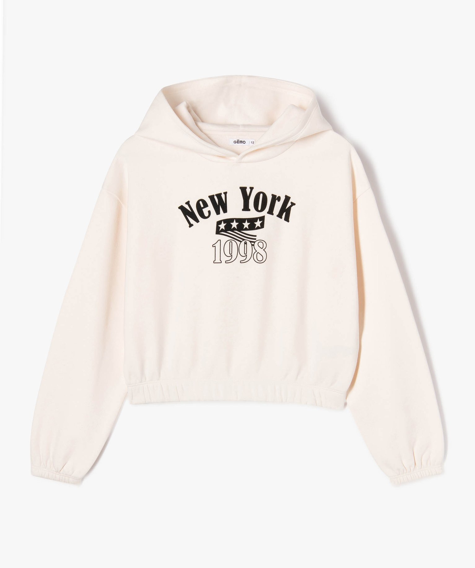 Sweat à capuche court et ample fille ecru | GEMO