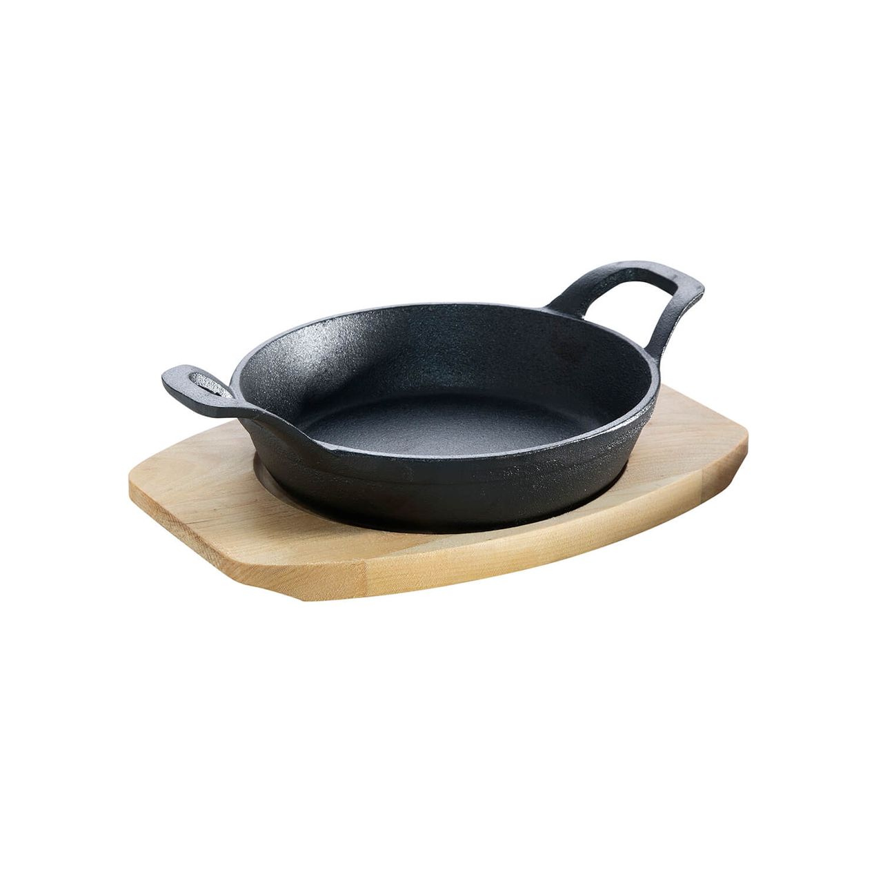 Allgrill Guss-Servierpfanne und Holzuntersetzer 15cm rund schwarz