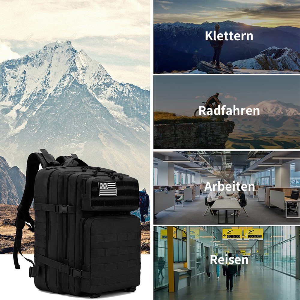 PANSY Trekkingrucksack für Outdoor-Reisen, Trekking, Camping, Bushcraft, 45 L, 50×30×30 cm, wasserdicht, verschleißfest