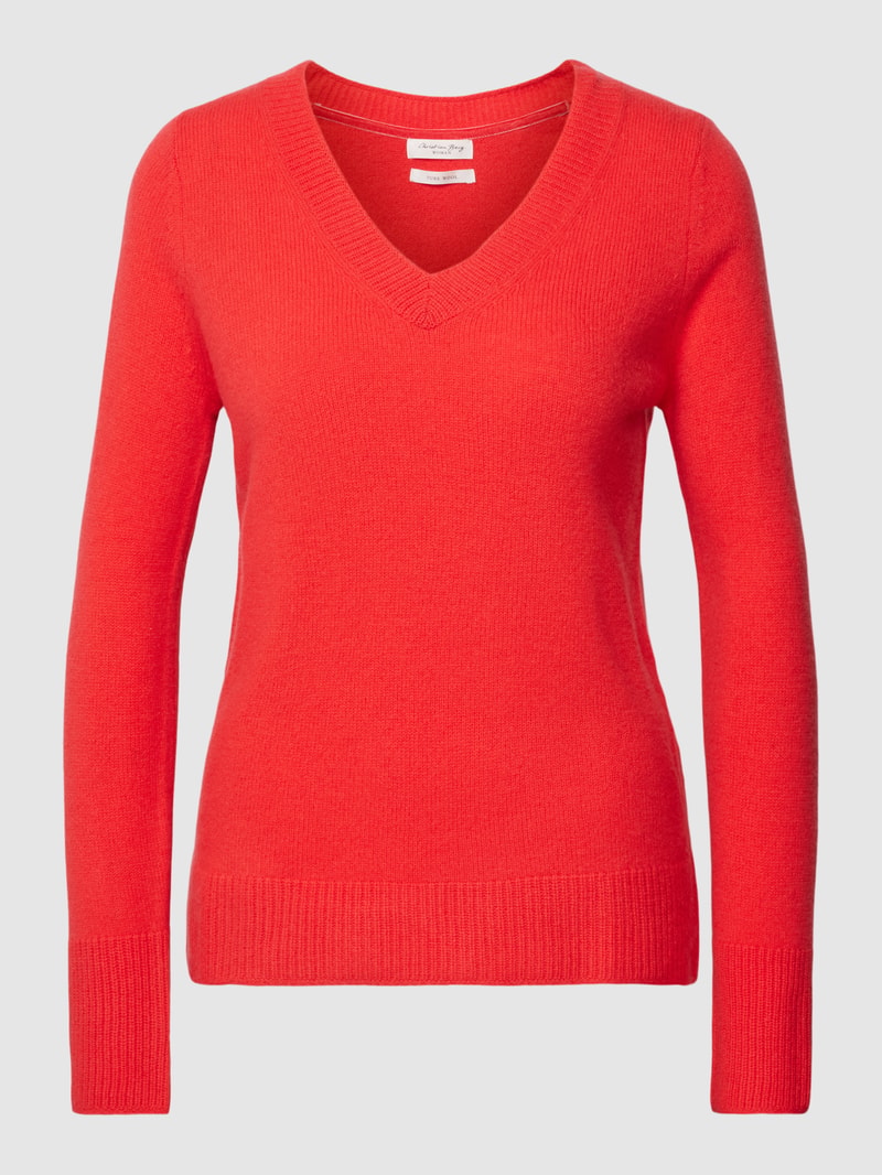 Strickpullover aus Wolle mit V-Ausschnitt in rot