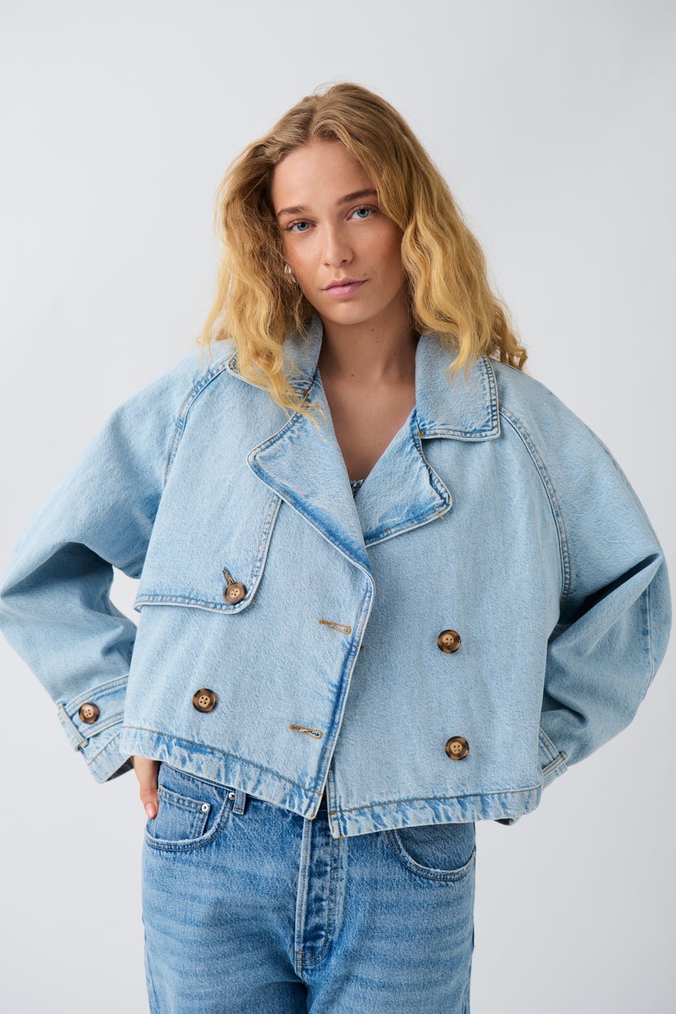 Denim short trench coat