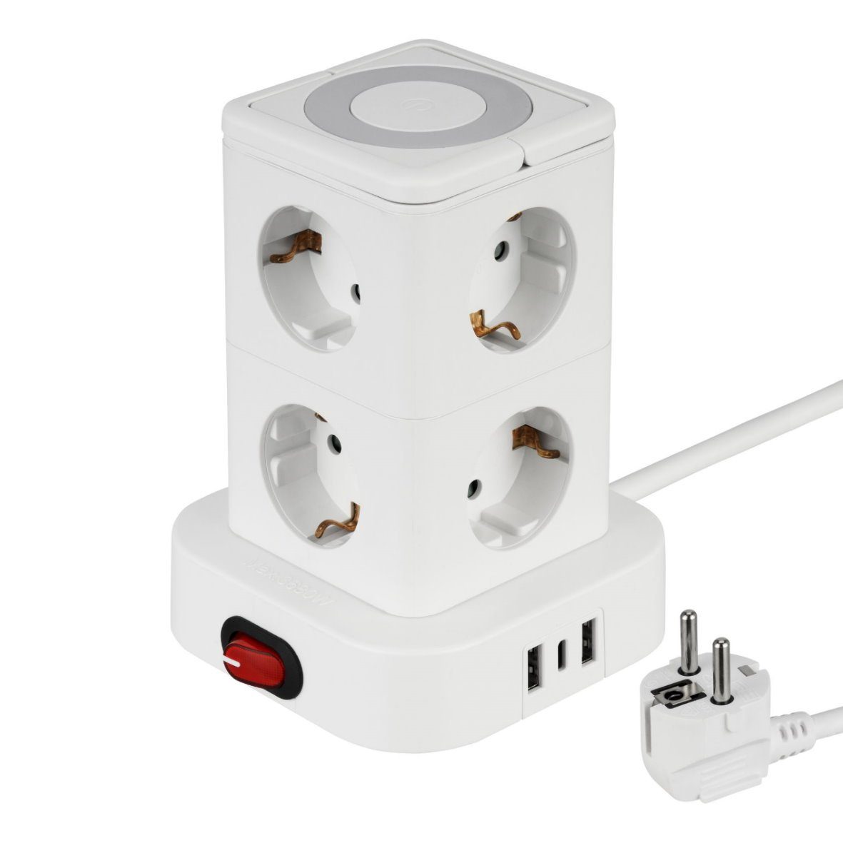 ADAKAT Steckdosenverteiler 11-fach (8x Schutzkontakt-Steckdose + 2x USB-A + 1x USB-C + beleuchter Ein/Aus Schalter + LED Leuchte mit Touchschalter + Tragegriffe, Kabellänge 1.40 m)