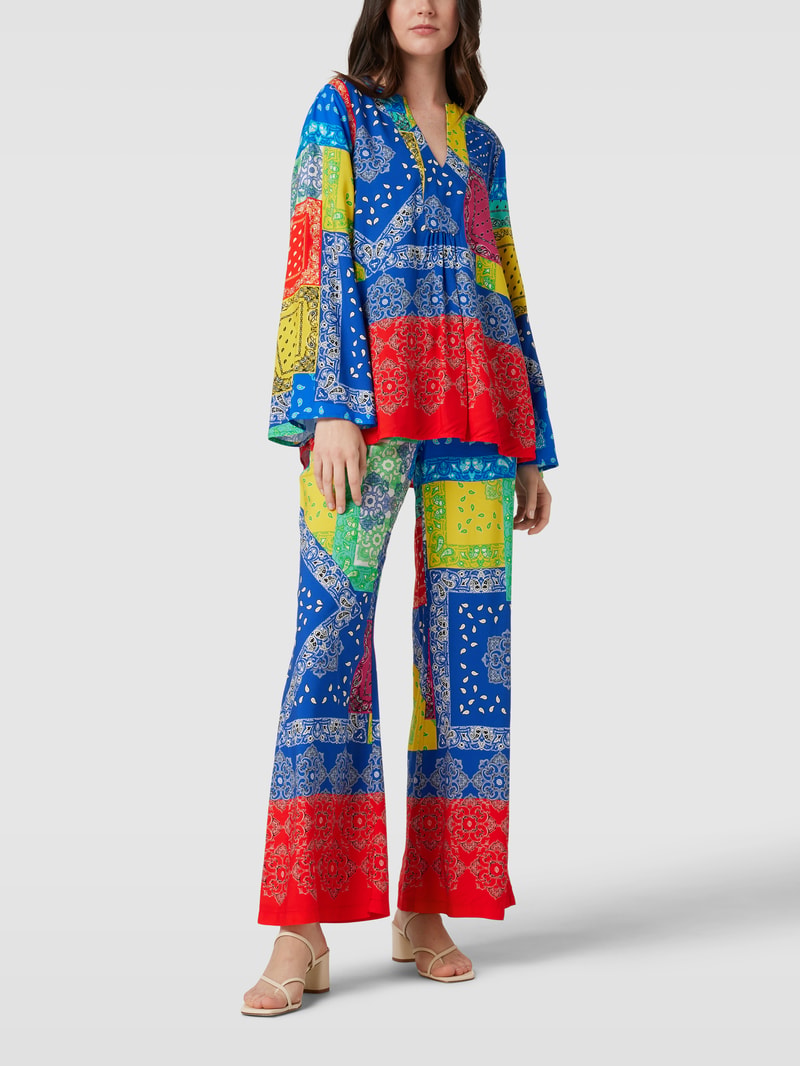 Blusenshirt mit Tunikakragen und Allover-Muster Modell 'Catania' in blau