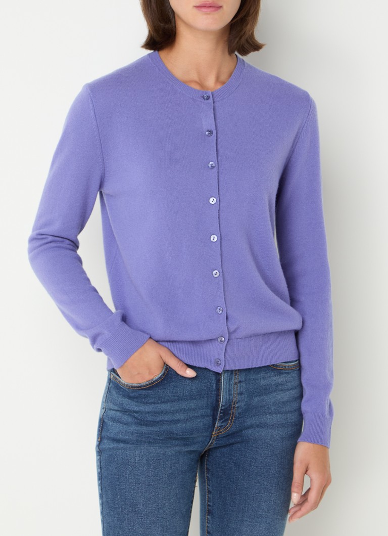 Cardigan Benetton cu guler rotund, confecționat din lână fină.