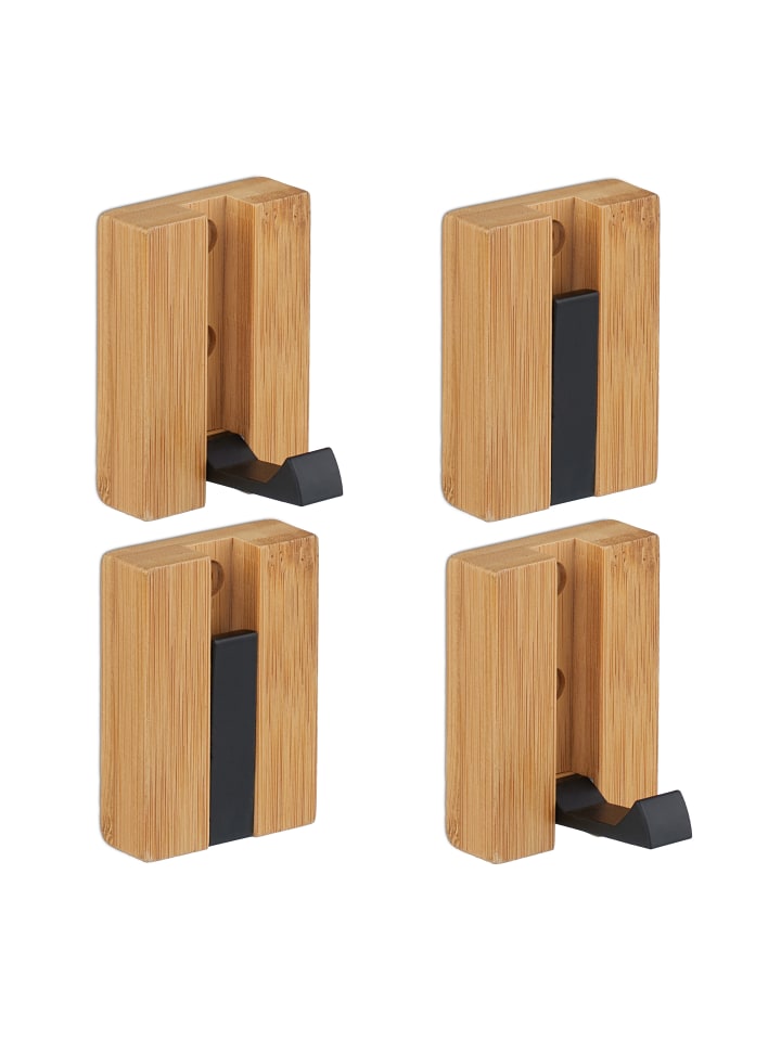 relaxdays 4 x Garderobenhaken in Natur/ Schwarz - (B)5 x (H)7 x (T)5 cm günstig kaufen onesize
