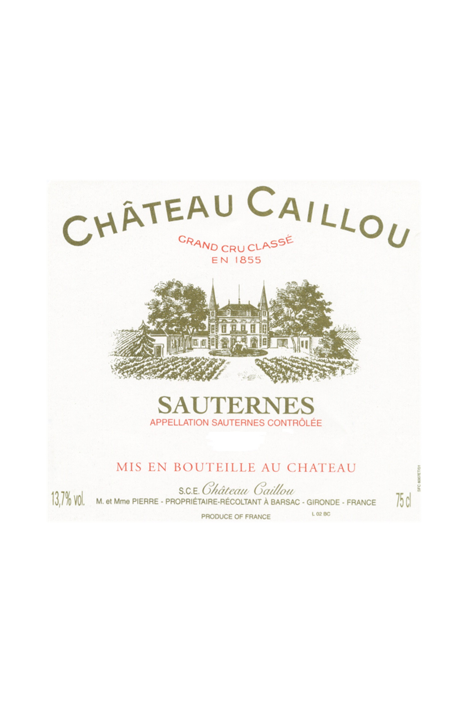 Château Caillou Crème De Tête 1943, Sauternes