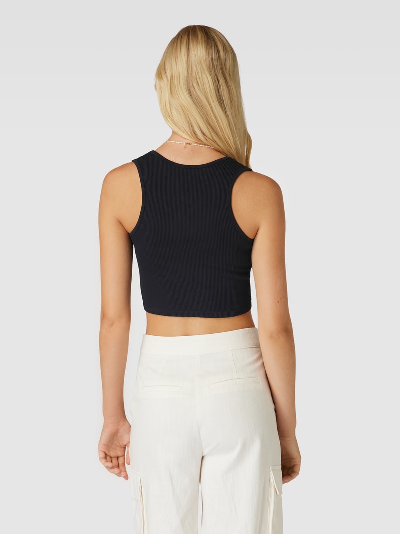 Crop Top mit Feinripp in schwarz