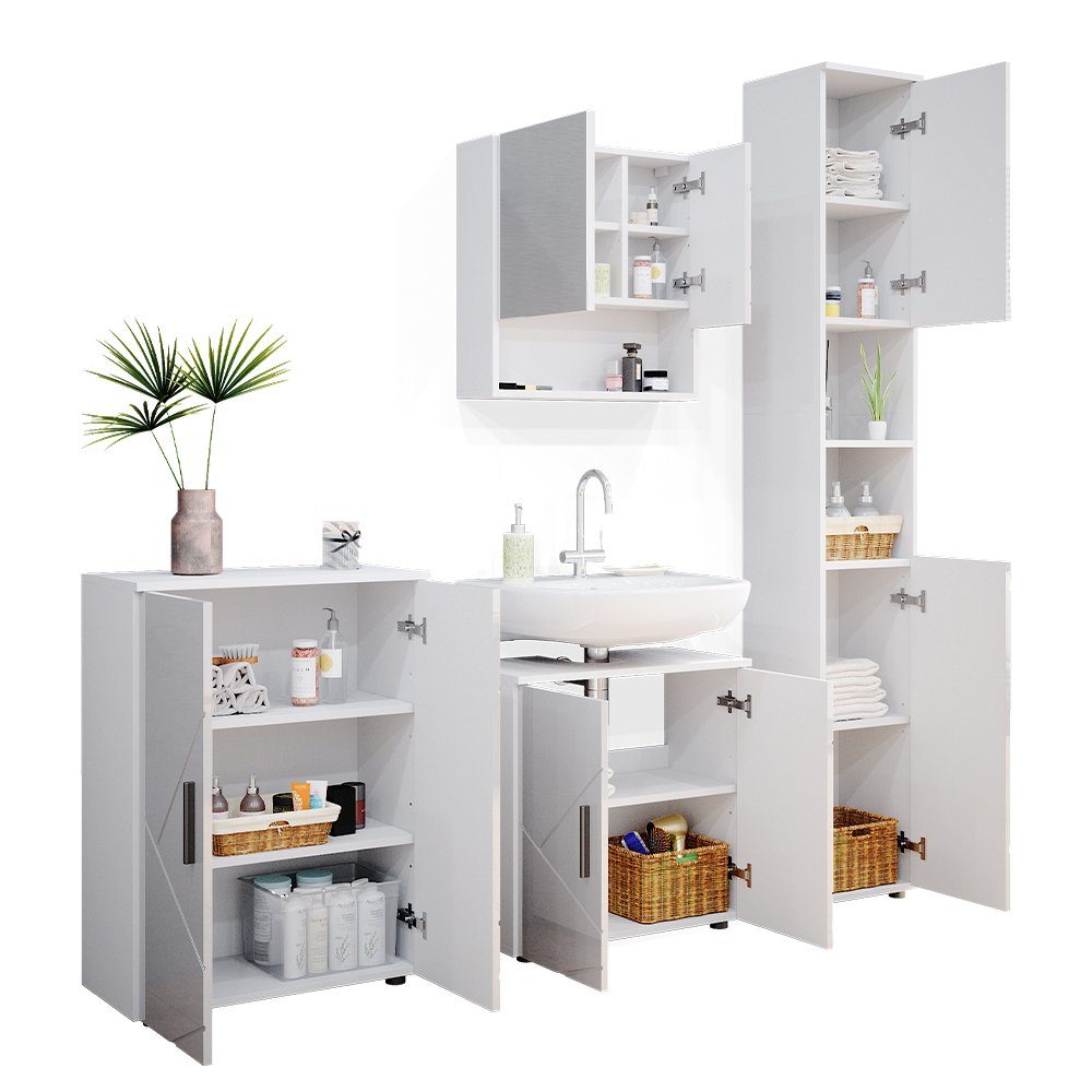 Vicco Badmöbel-Set Badezimmerset IRMA Weiß Hochglanz Set 4, (4-er Set, 4-St., 4-er Set)
