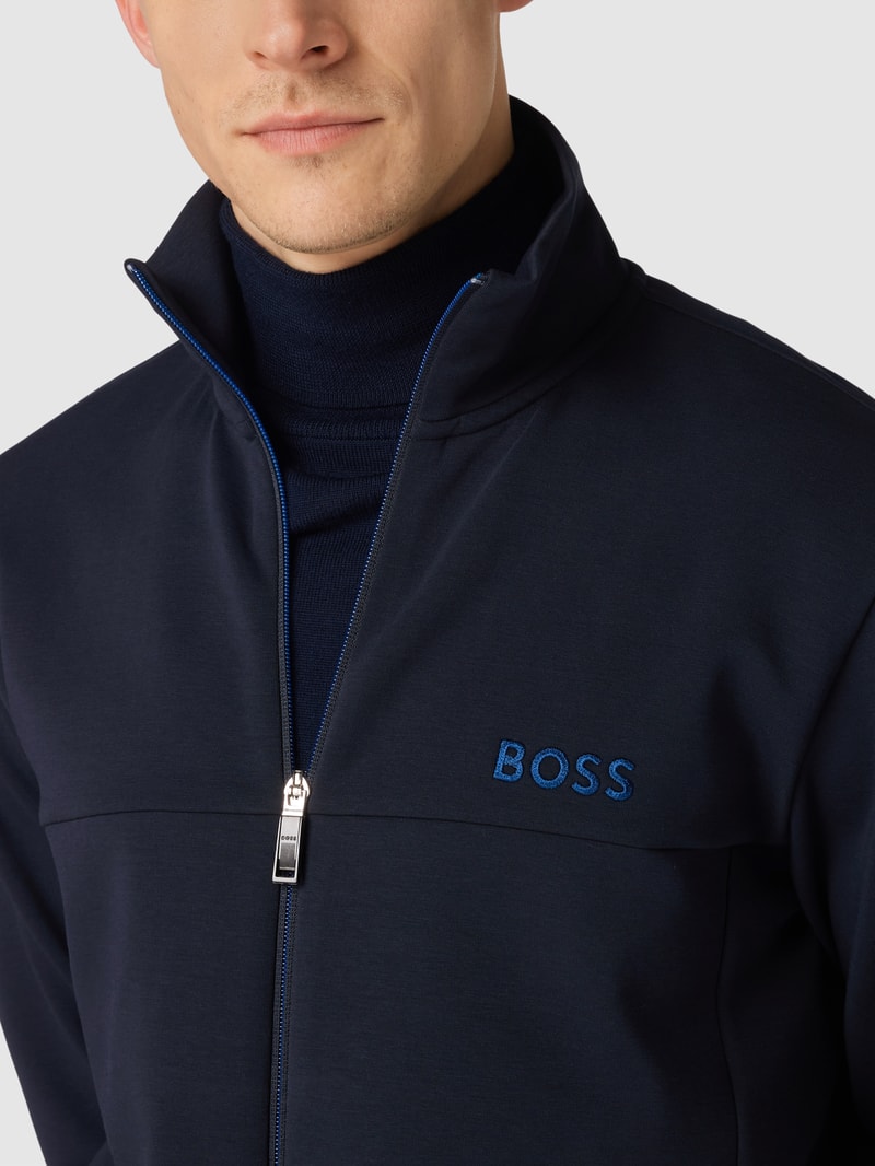Sweatjacke mit Label-Stitching Modell 'Skaz' in dunkelblau