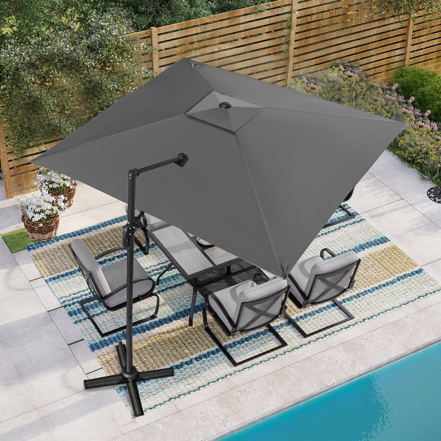 EROMMY Sonnenschirm Rechteckiger Terrassenschirm für Garten und Balkon, LxB: 374,00x285,00 cm, 360° drehbar, 5-fach verstellbar, ohne Schirmständer