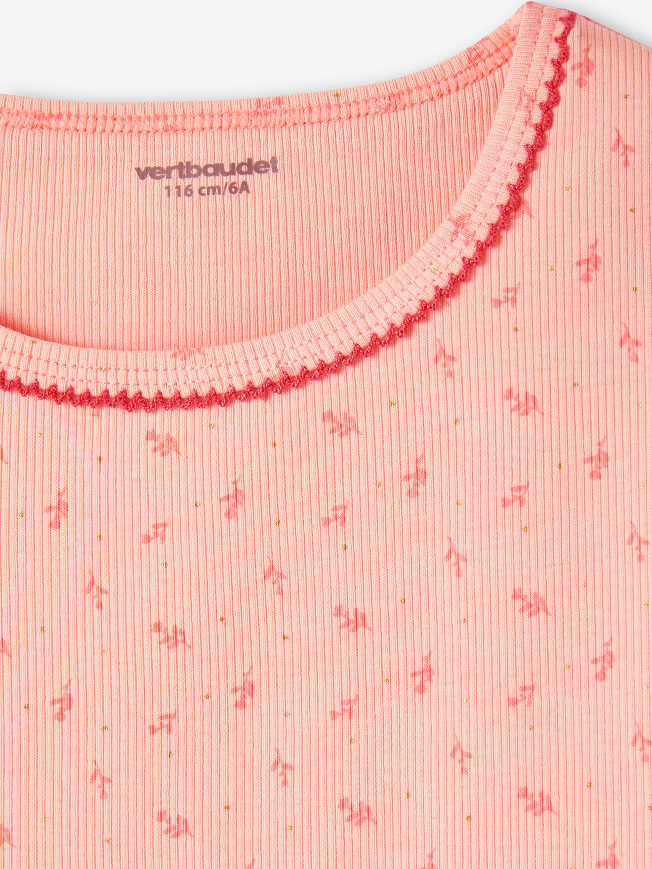 Lot de 3 T-shirts fantaisie manches courtes en maille côtelée fille rose nude