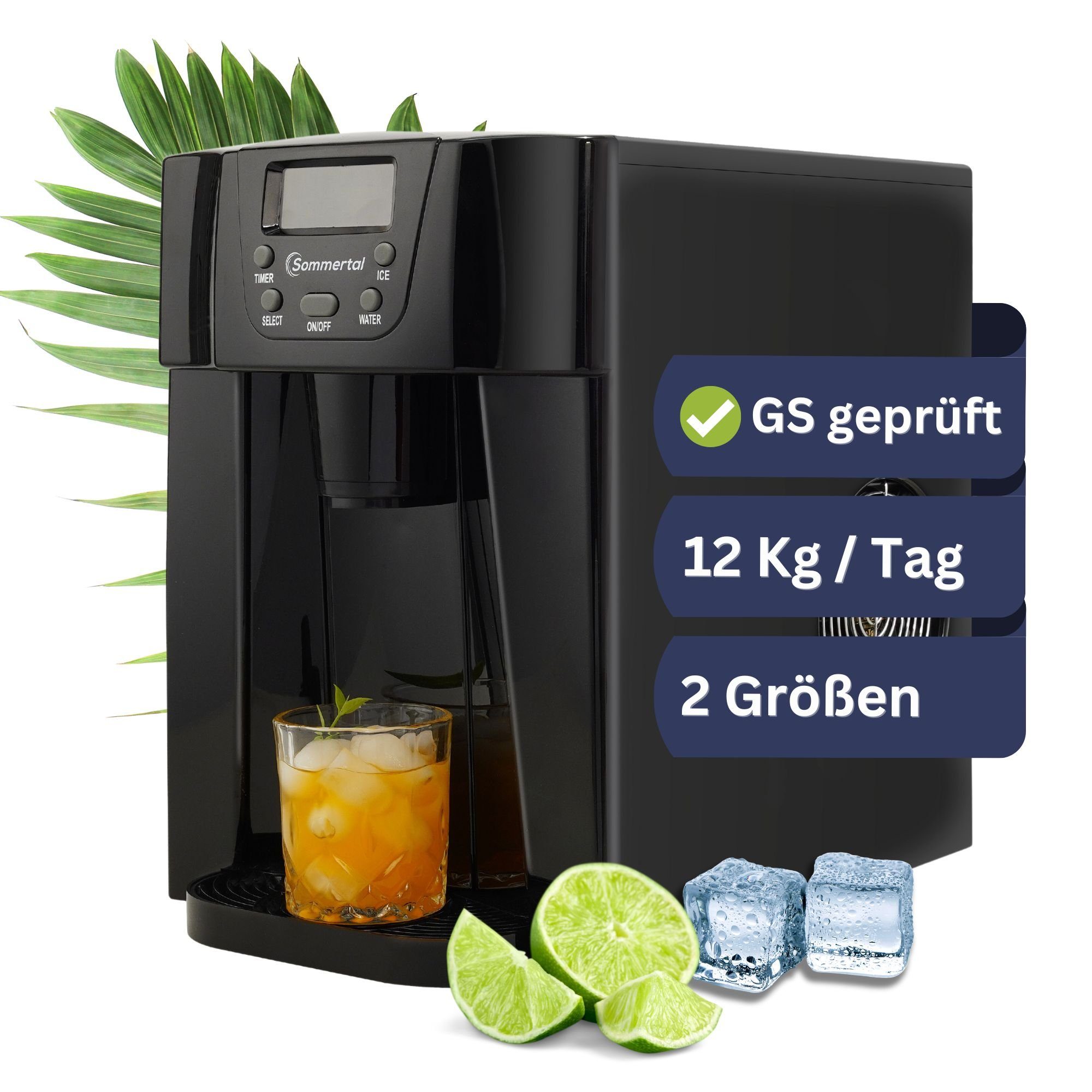 Sommertal Eiswürfelmaschine Sommertal Eiswürfelmaschine EM12E, Ice Maker, schnelle Eisherstellung ab 6 Minuten, 12kg pro Tag