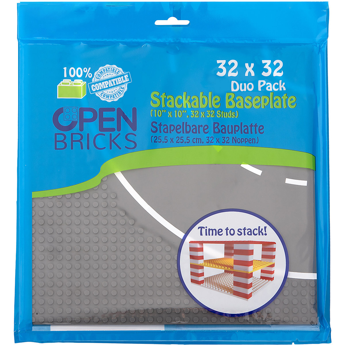 Stapelbare Straßenplatte (25,5 x 25,5 cm, 32 x 32 Noppen) Kurve, 2er Set