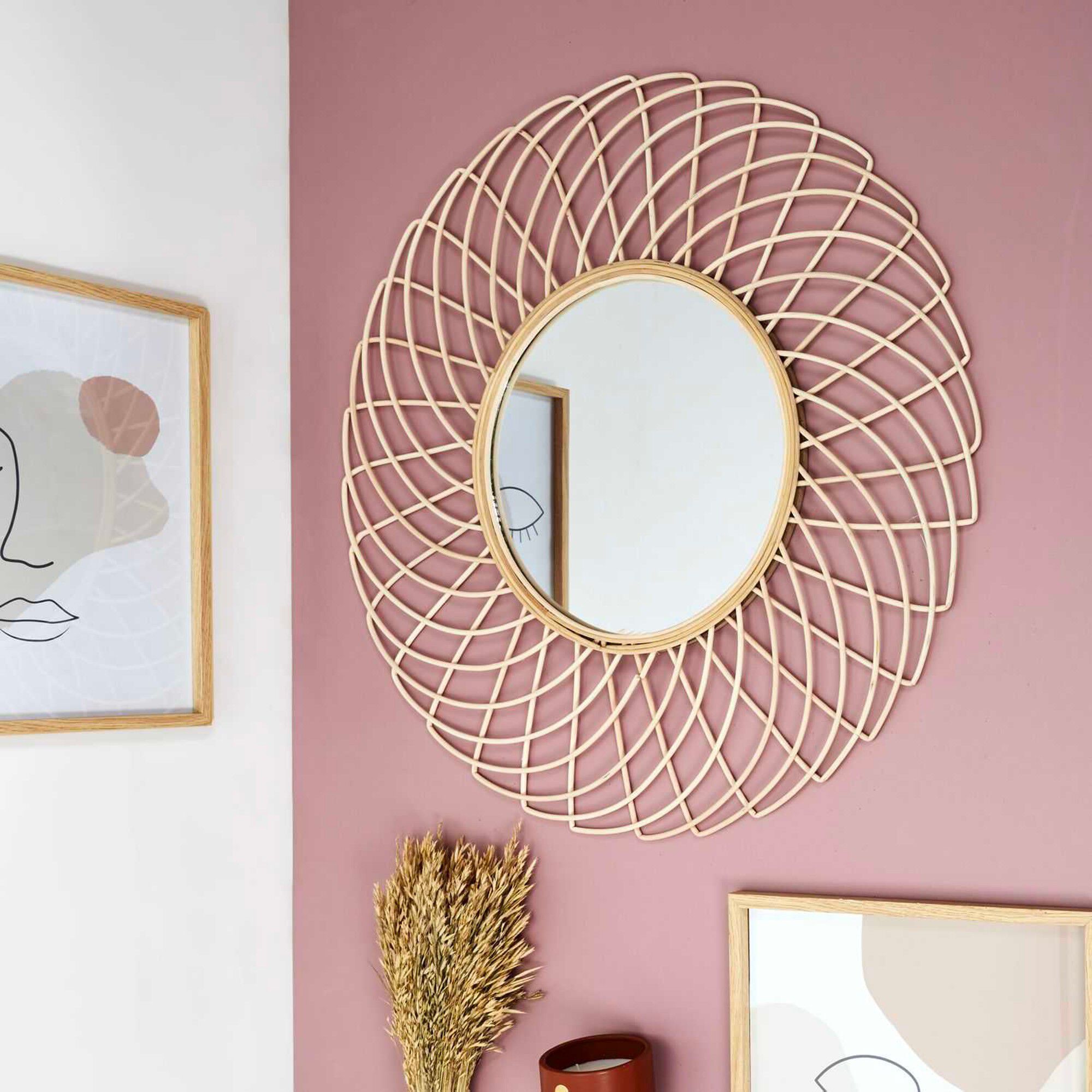Miroir mural en rotin forme rosace
