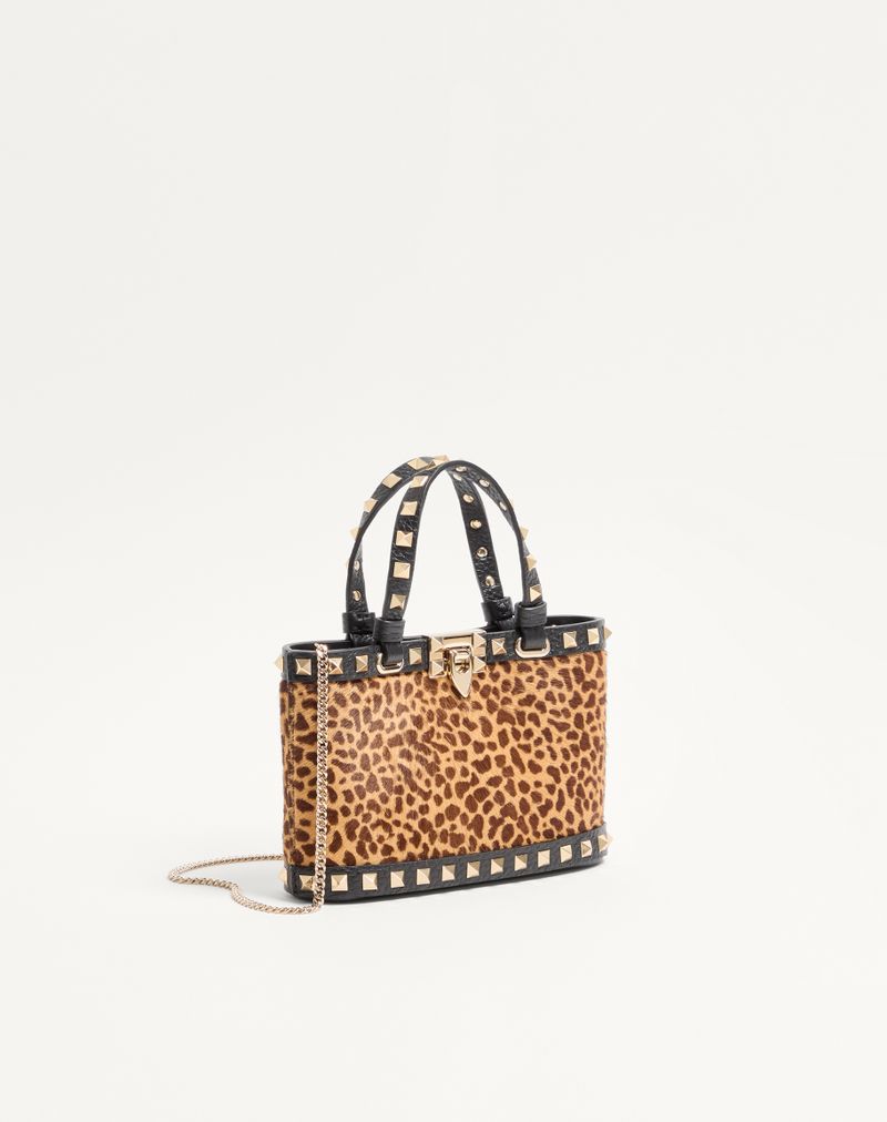 Mini Rockstud indkøbstaske i dyreprint med hesteskindseffekt i kalveskind