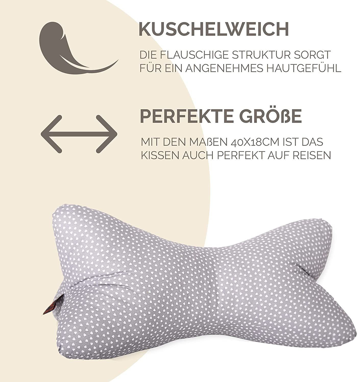 Dr. Berger Living Nackenkissen Leseknochen 40 x 18 cm Miniherz Grau
