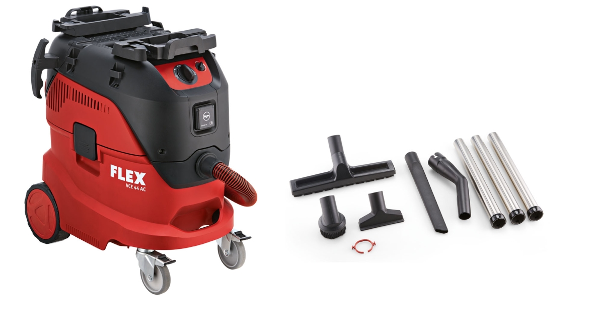 Flex-tools 465704 VCE44M AC-SET Sikkerhetsstøvsuger med automatisk filterrengjøring, 42 l, klasse M + rengjøringssett