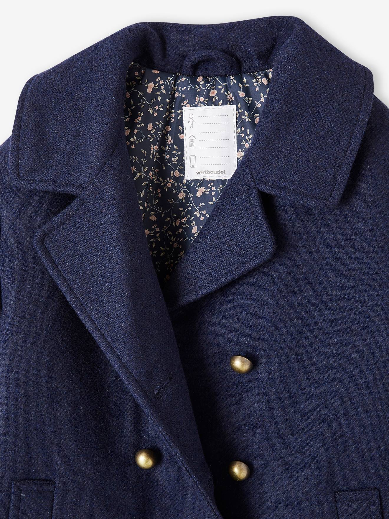 Vertbaudet Mädchen Mantel aus Wollstoff, Wattierung Recycling-Polyester - marine