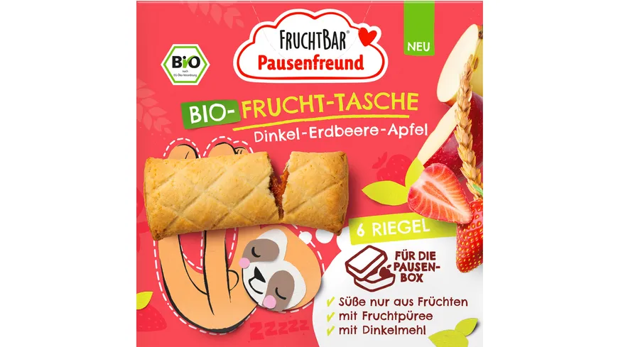 FRUCHTBAR Bio Pausenfreund Bio-Frucht-Tasche Dinkel Erdbeere Apfel 132 g