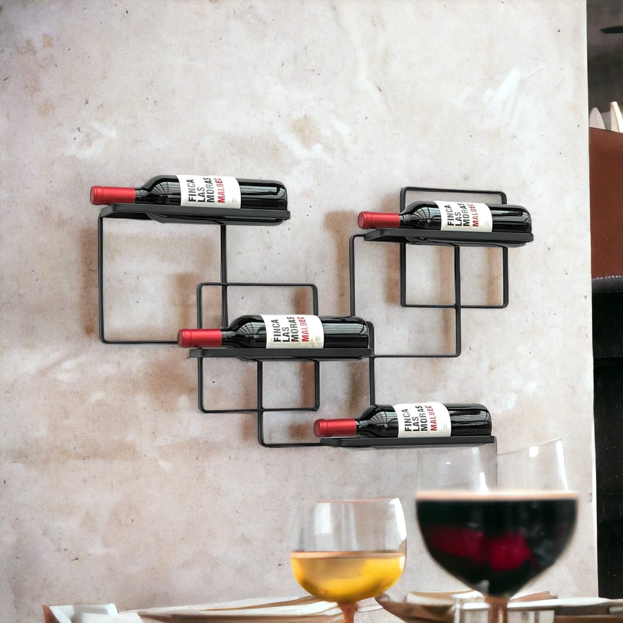 DanDiBo Weinregal Weinregal Wand Metall Schwarz Wine Line Flaschenhalter für 4 Flaschen