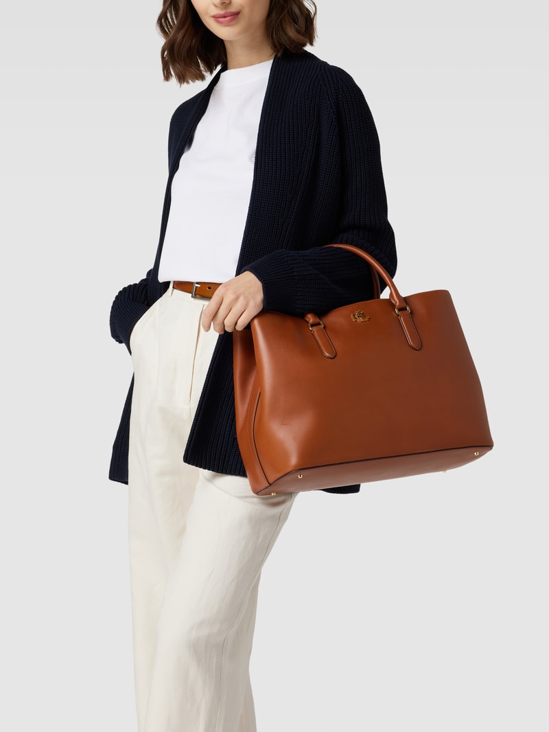 Satchel aus Leder mit Label-Applikation Modell 'MARCY' in cognac