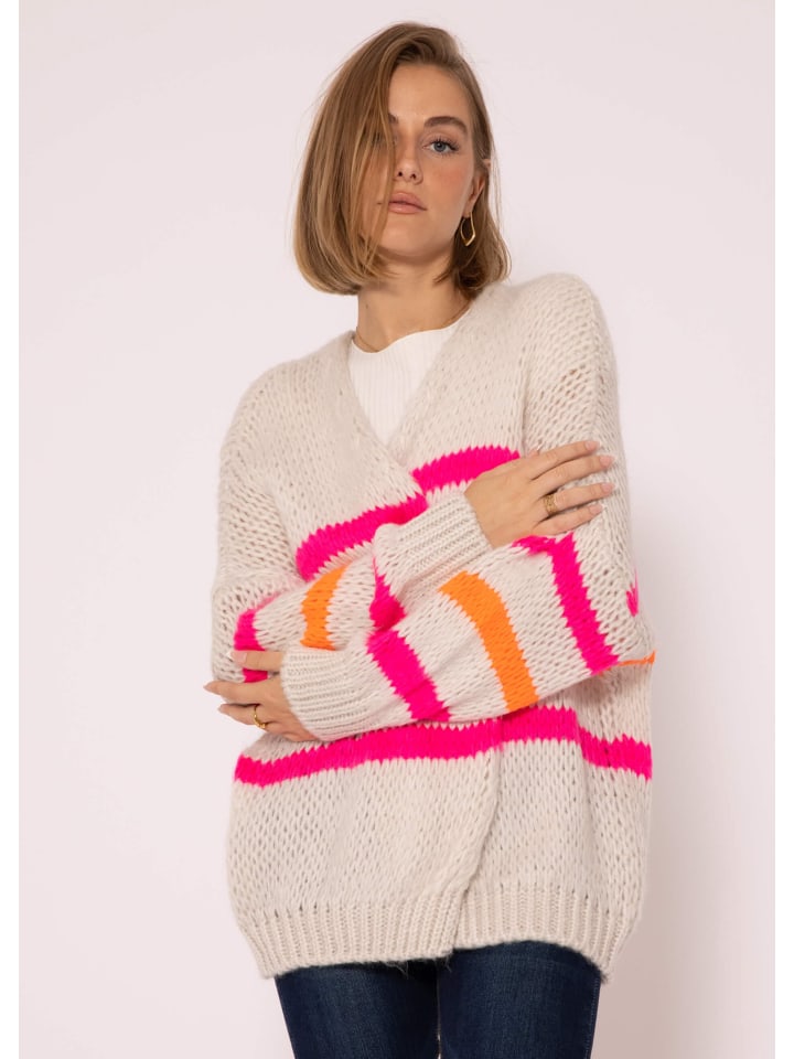 SASSYCLASSY Oversize Strick-Cardigan in Offwhite, Pink günstig kaufen