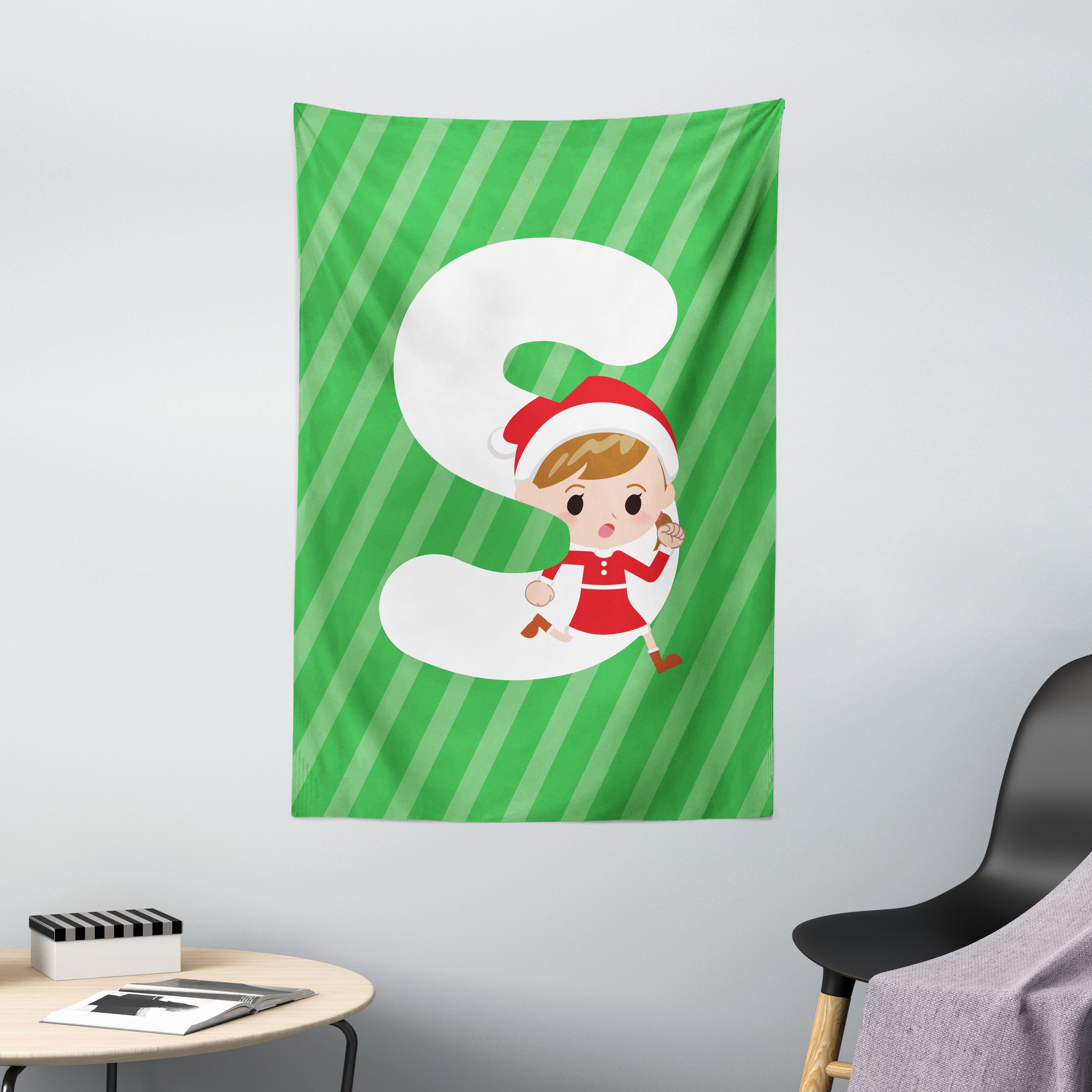 Wandteppich Wohnzimmer Schlafzimmer Wandtuch Seidiges Satin Wandteppich, Abakuhaus, rechteckig, Weihnachtsalphabet Buchstabe S Kinder
