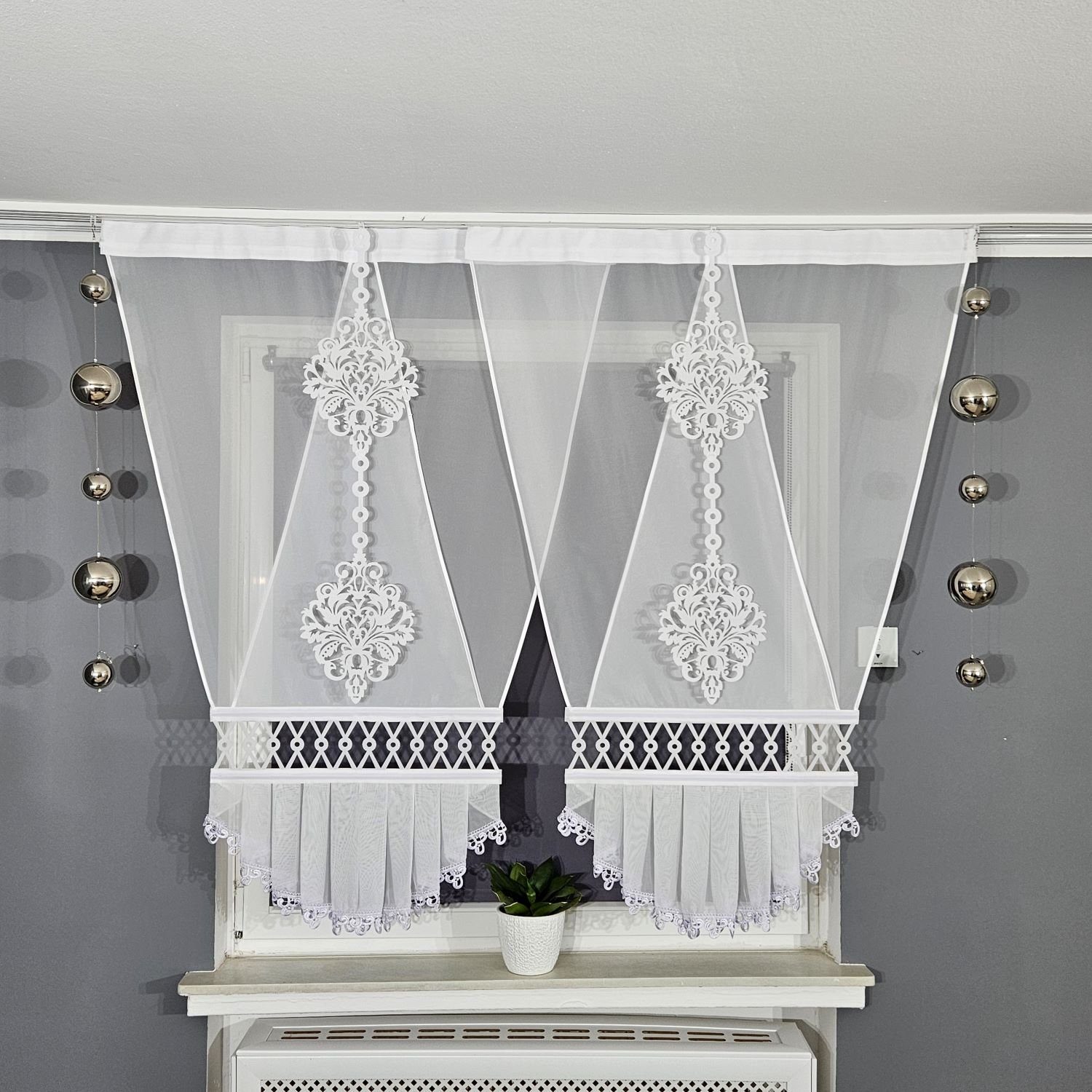 Schiebegardine 2er V Panel Set mit Gipüre, Gardinen by Justyna, Kräuselband, transparent, Scheibegardinen, Fertiggardine, Paneele, Modern, Fensterdeko
