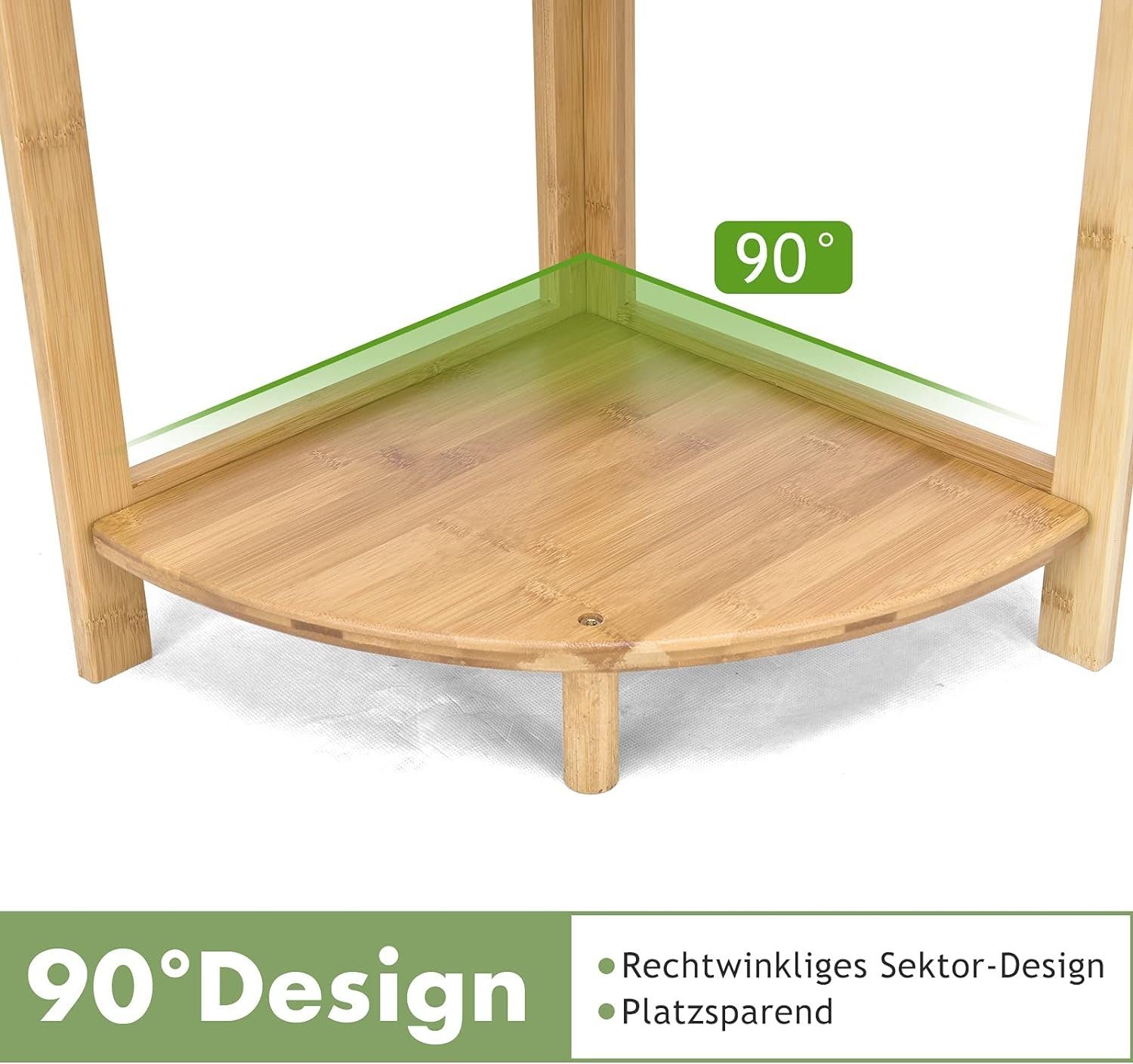 KOMFOTTEU Eckregal Standregal, mit 3 Etagen, aus Bambu, 33 × 33 × 85 cm